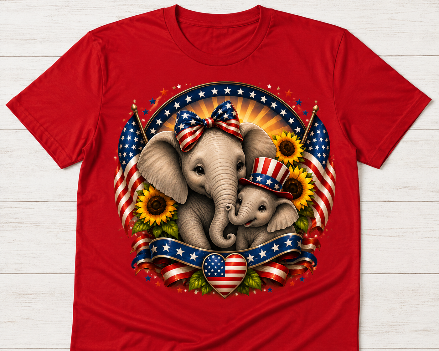 Patriotic Elephant Family T-Shirt